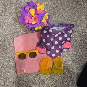 Purple Polka Dot Doll Outfit with Accessories